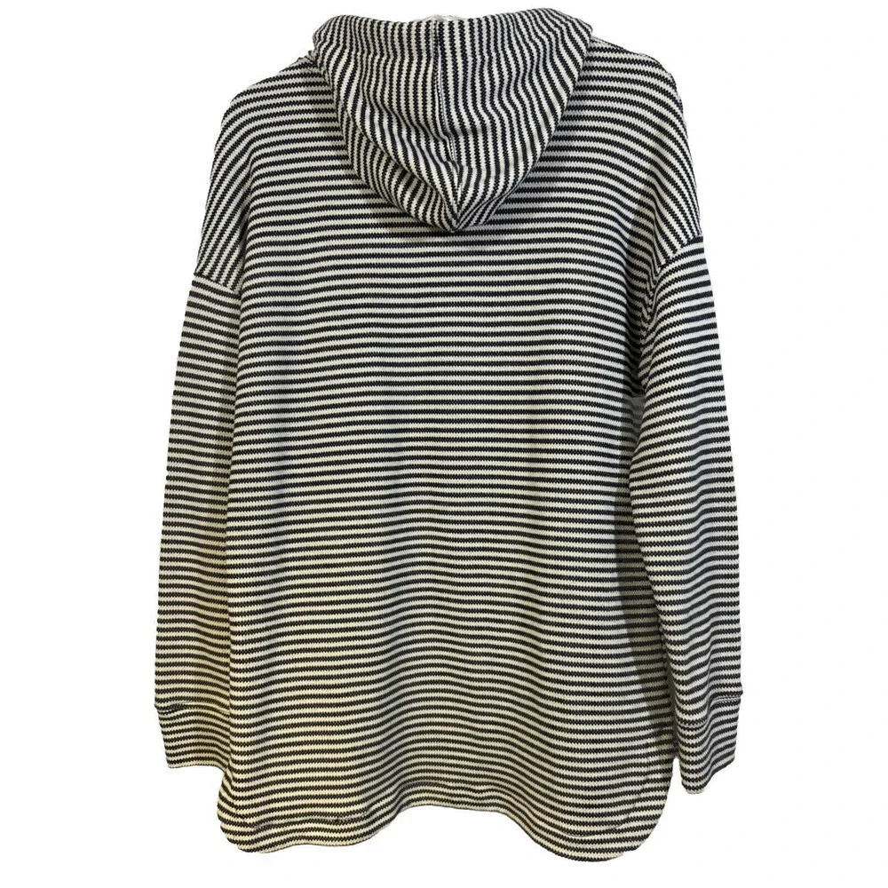 Women’s Striped Knit Hoodie Sweaters Size M Pullover Long Sleeve Casual Tie Neck